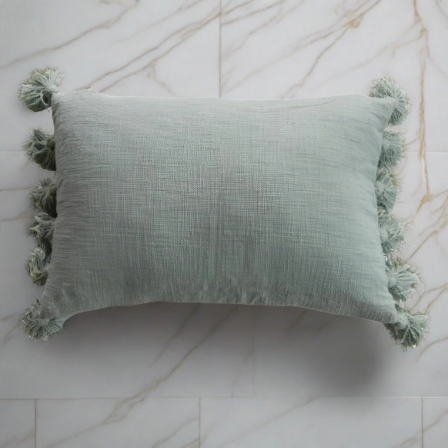Cotton Lumbar Pillow with Tassels