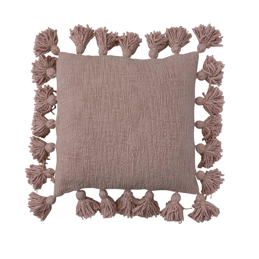 Blush Square Pillow with Tassels
