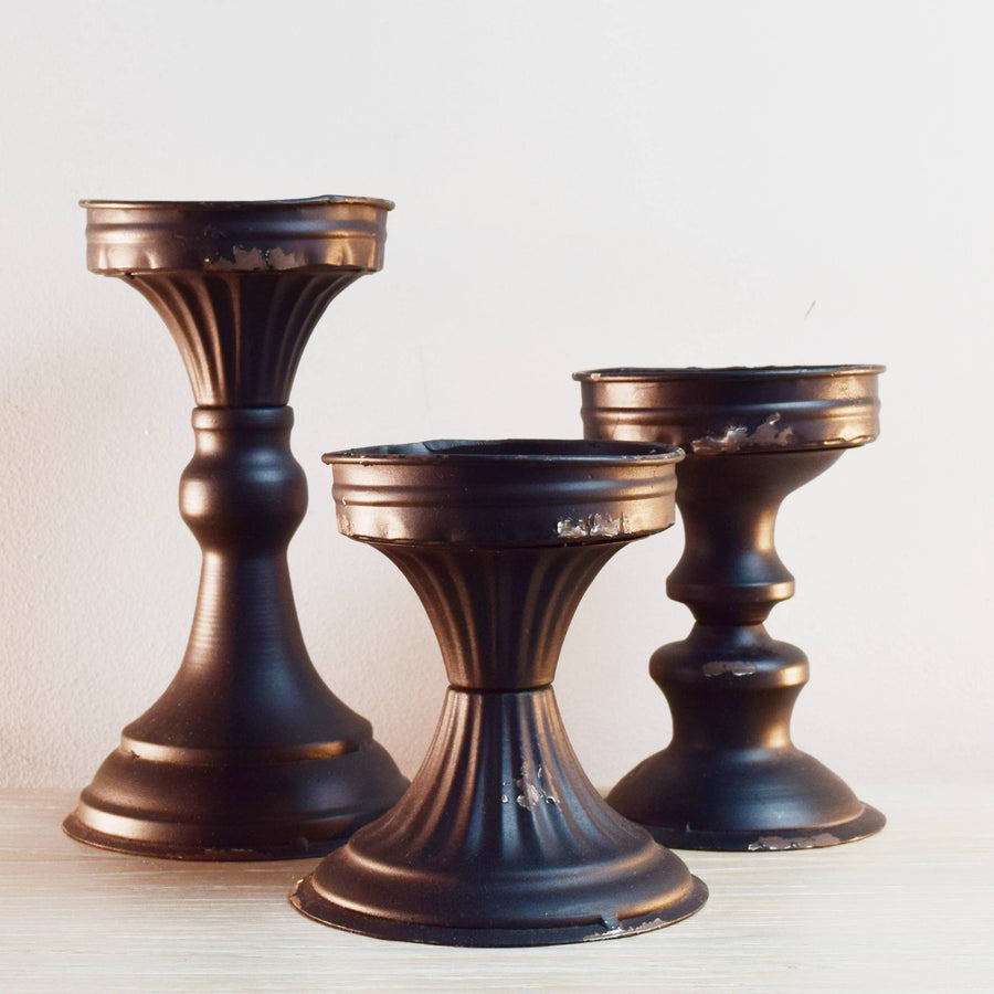 Trio of Distressed Black Tin Stands